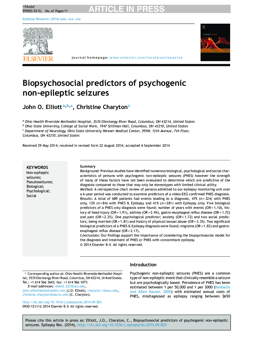 Biopsychosocial predictors of psychogenic non-epileptic seizures
