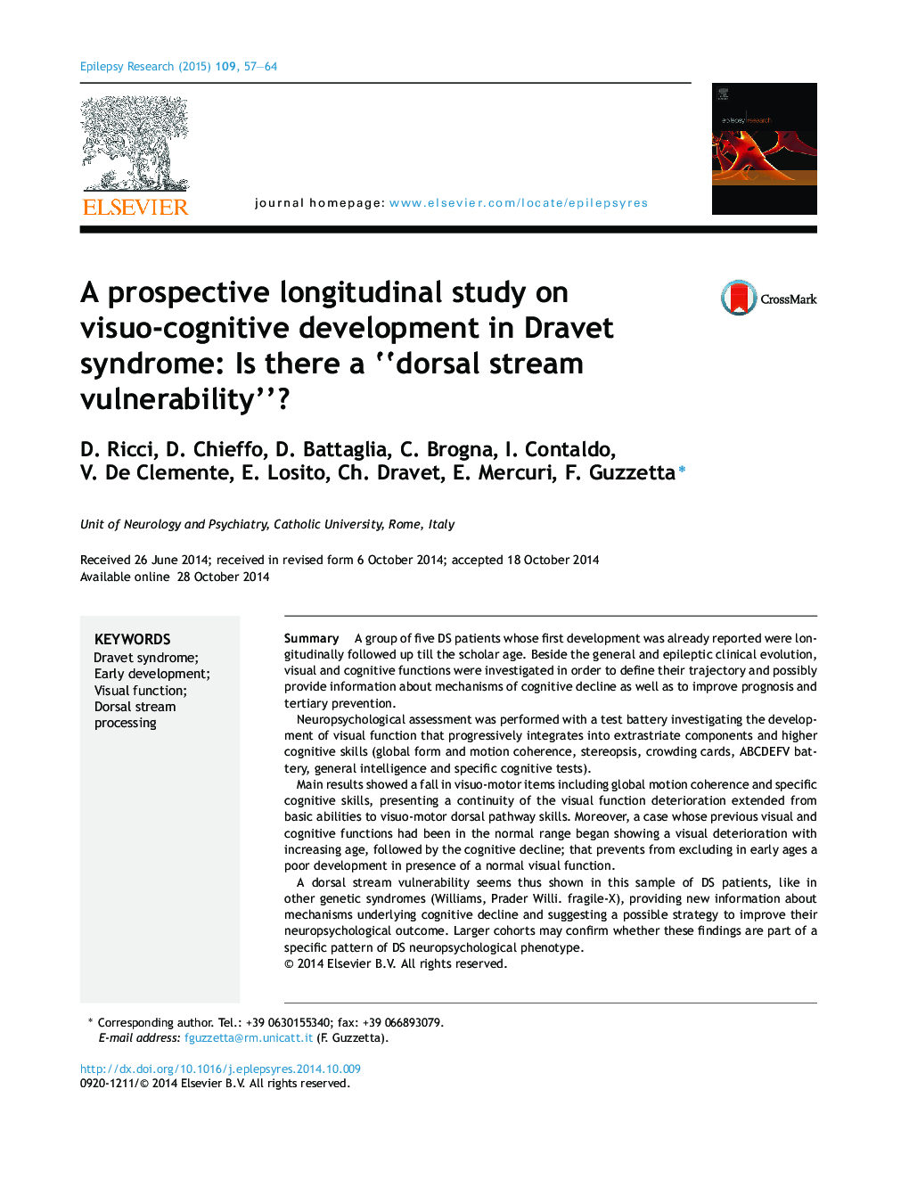 A prospective longitudinal study on visuo-cognitive development in Dravet syndrome: Is there a “dorsal stream vulnerability”?