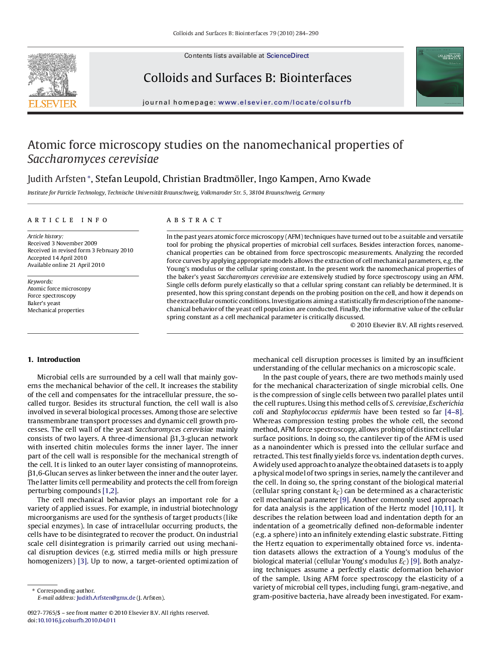 Atomic force microscopy studies on the nanomechanical properties of Saccharomyces cerevisiae