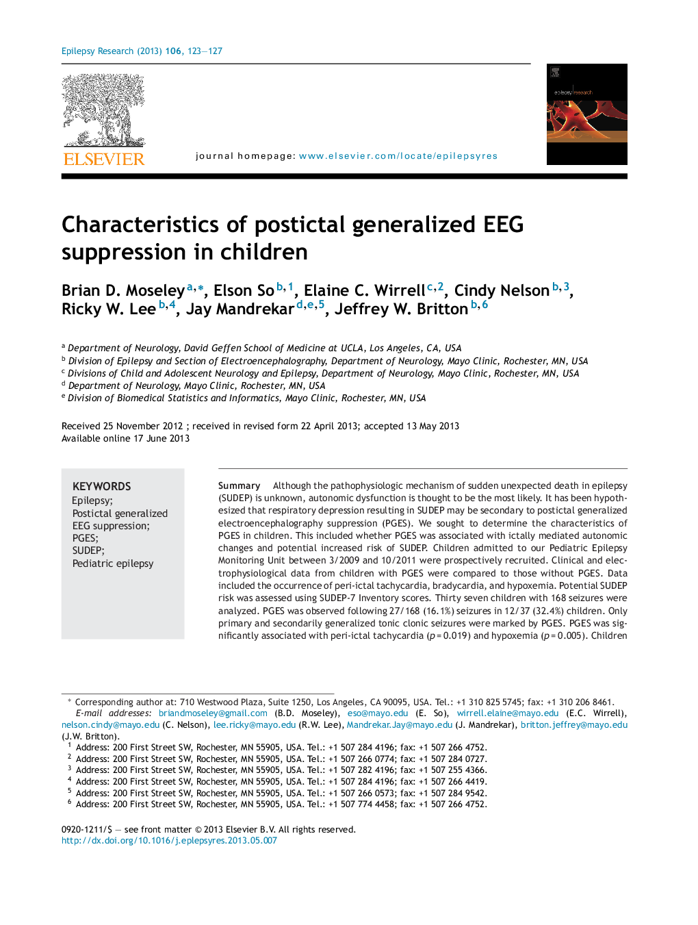 Characteristics of postictal generalized EEG suppression in children