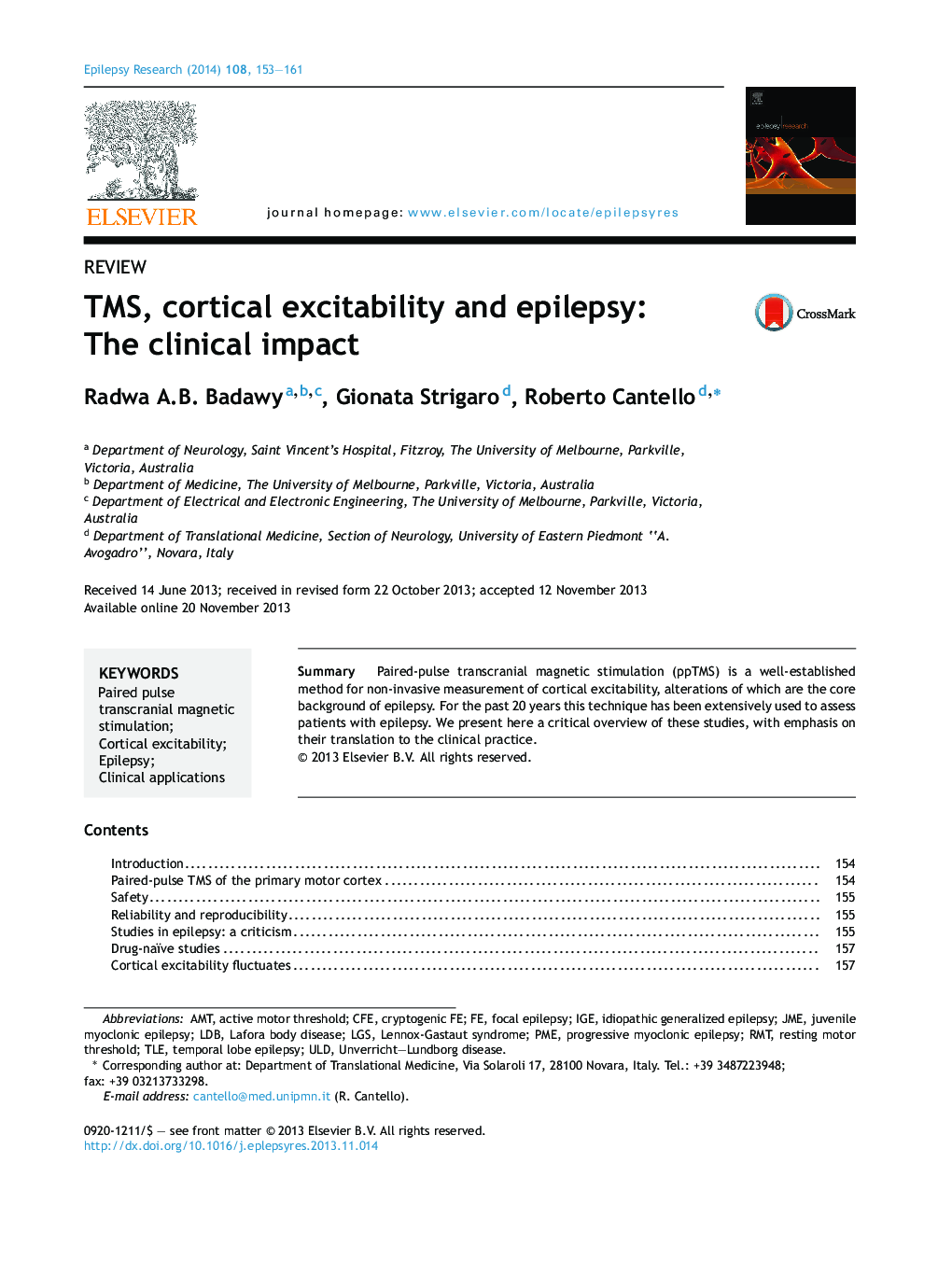 TMS, cortical excitability and epilepsy: The clinical impact
