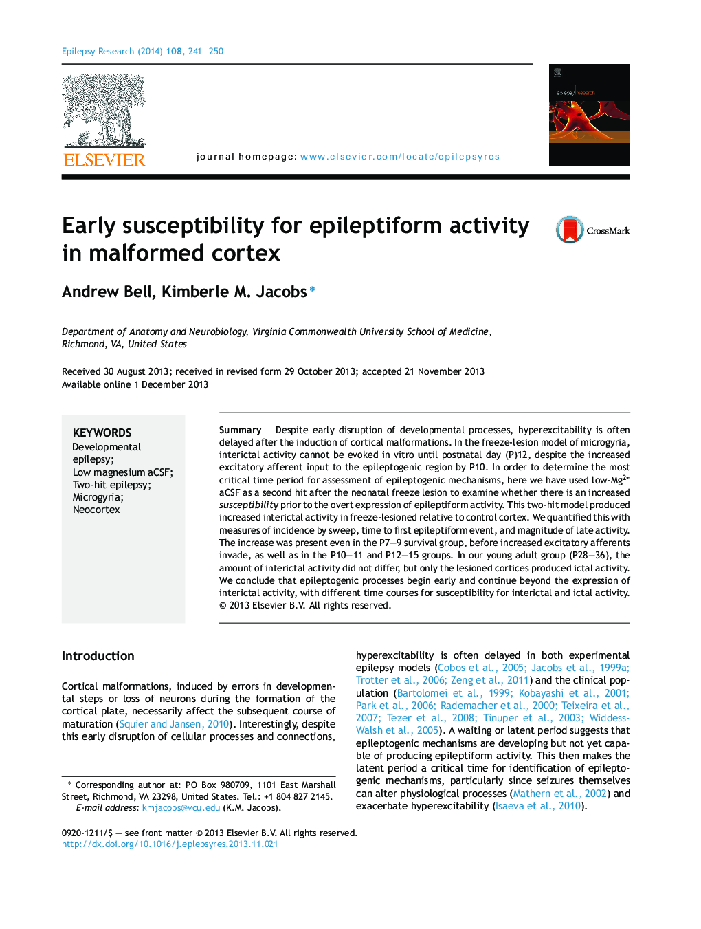 حساسیت اولیه برای فعالیت اپیلتیمتریک در کورتکس ناقص 