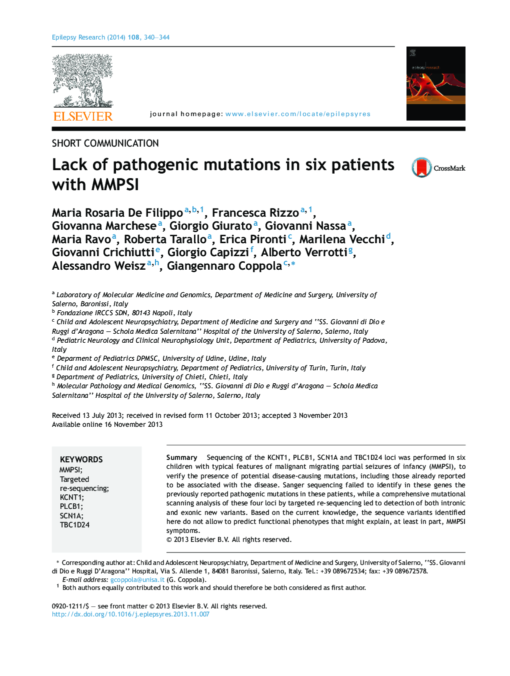 Short CommunicationLack of pathogenic mutations in six patients with MMPSI