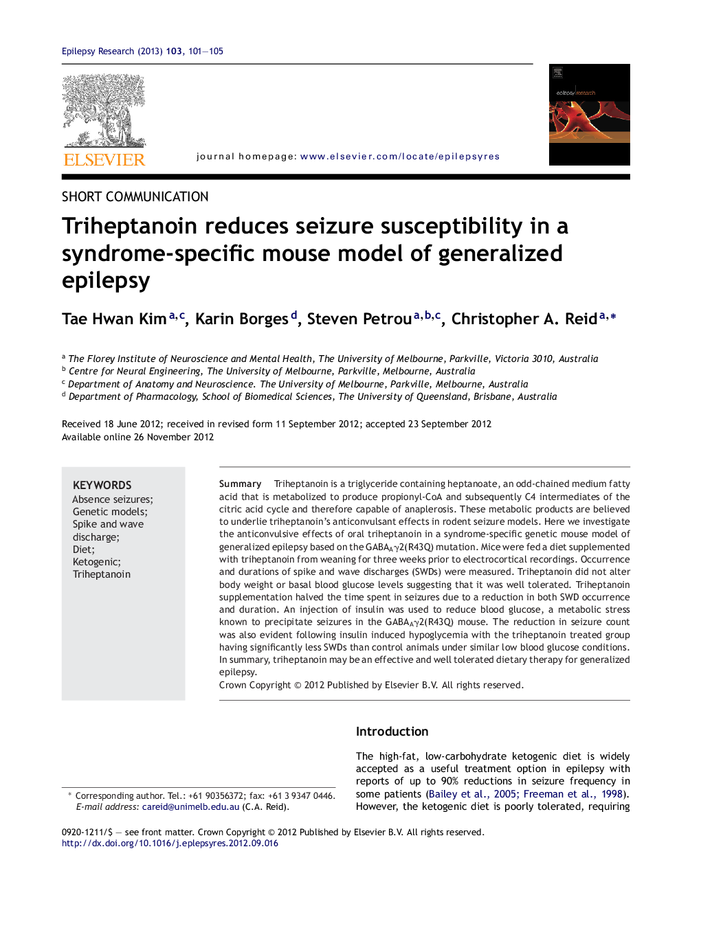 Triheptanoin reduces seizure susceptibility in a syndrome-specific mouse model of generalized epilepsy