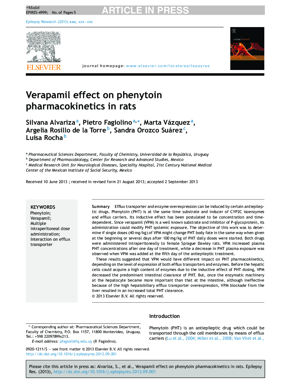 Verapamil effect on phenytoin pharmacokinetics in rats
