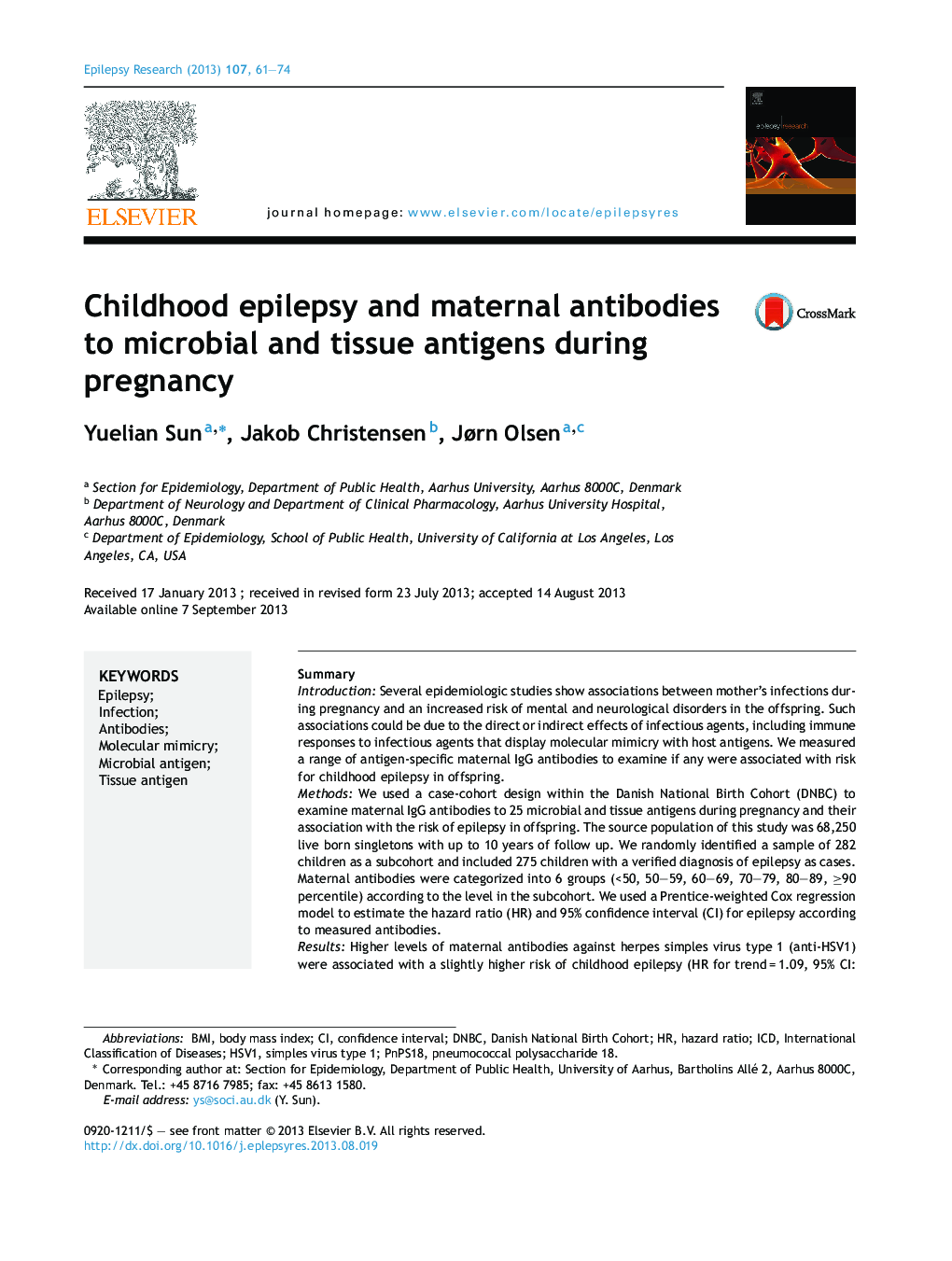 Childhood epilepsy and maternal antibodies to microbial and tissue antigens during pregnancy