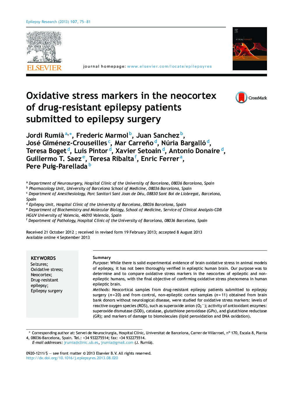 Oxidative stress markers in the neocortex of drug-resistant epilepsy patients submitted to epilepsy surgery