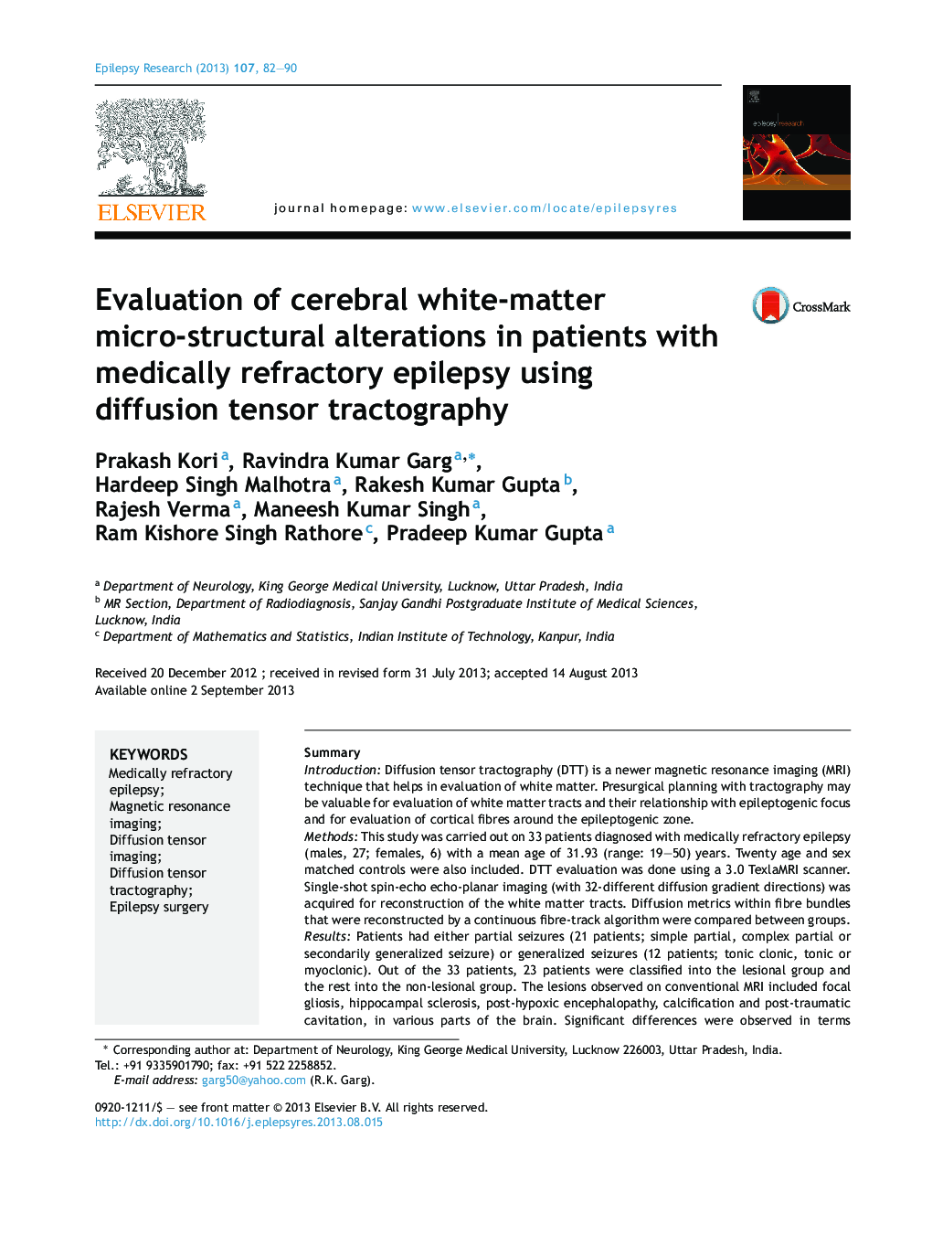 Evaluation of cerebral white-matter micro-structural alterations in patients with medically refractory epilepsy using diffusion tensor tractography