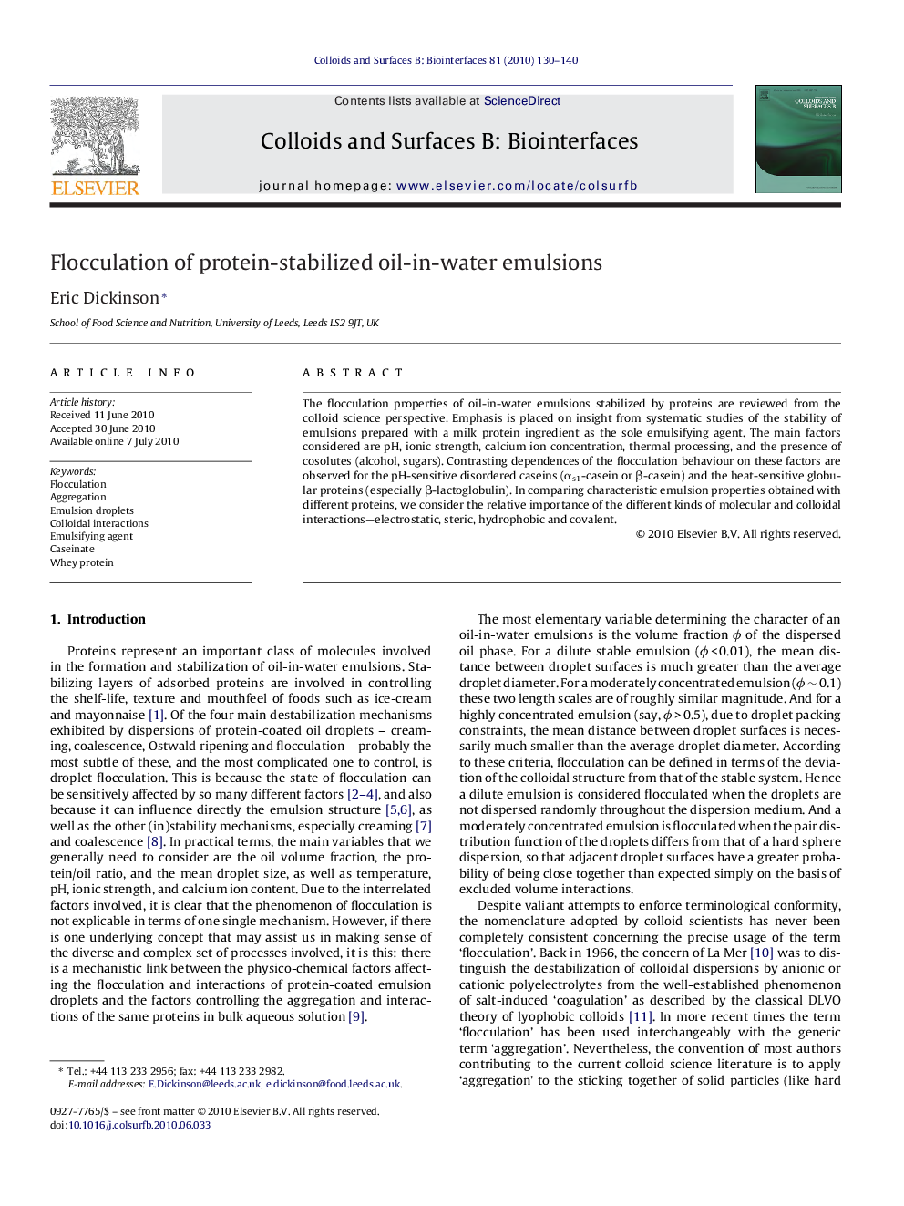 Flocculation of protein-stabilized oil-in-water emulsions