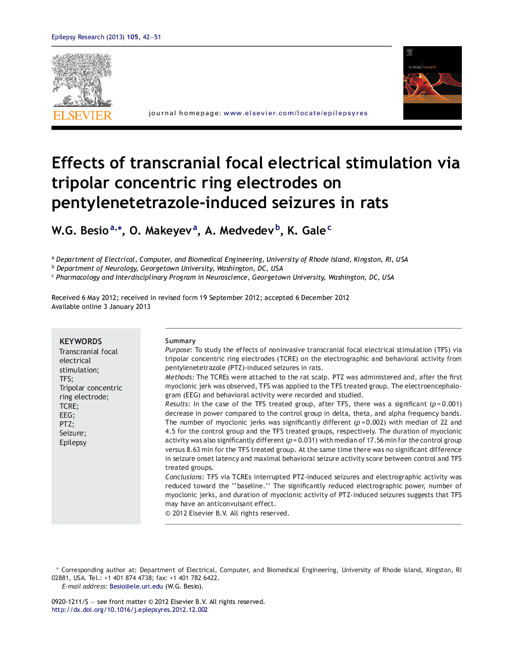 Effects of transcranial focal electrical stimulation via tripolar concentric ring electrodes on pentylenetetrazole-induced seizures in rats