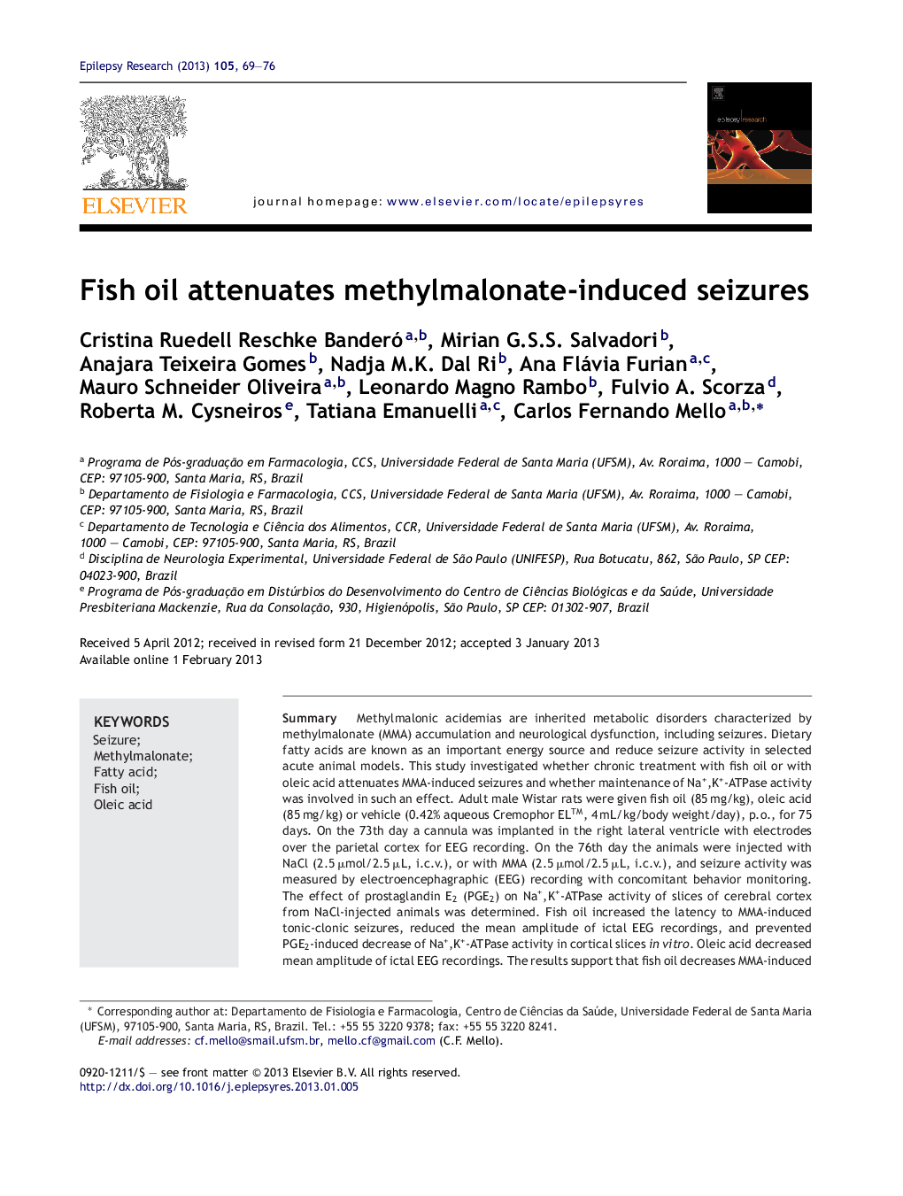 Fish oil attenuates methylmalonate-induced seizures