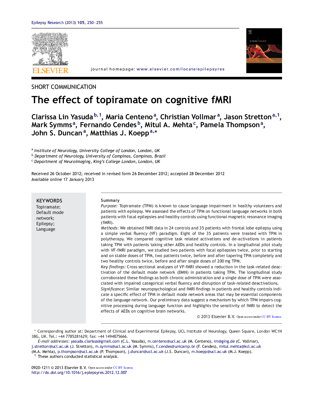 The effect of topiramate on cognitive fMRI