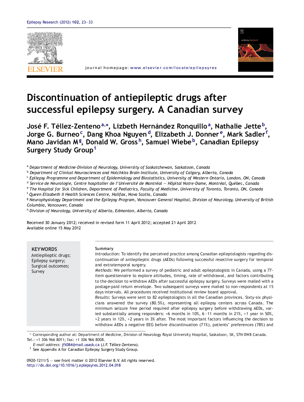 Discontinuation of antiepileptic drugs after successful epilepsy surgery. A Canadian survey