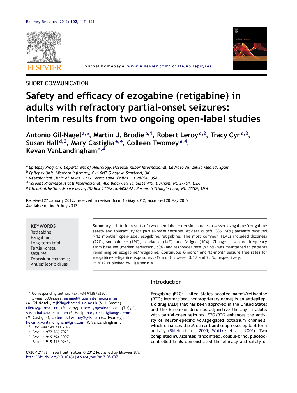 Safety and efficacy of ezogabine (retigabine) in adults with refractory partial-onset seizures: Interim results from two ongoing open-label studies