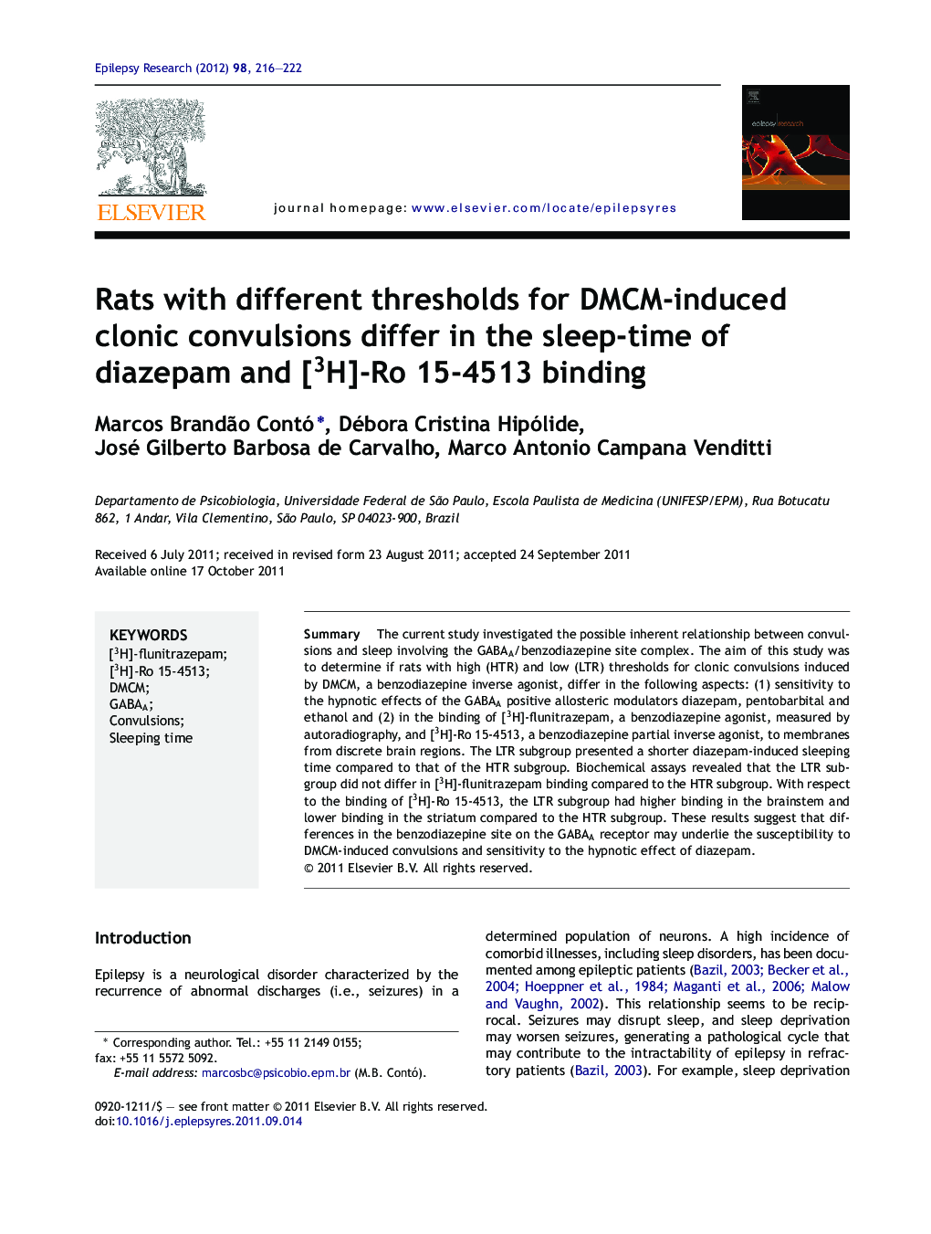 Rats with different thresholds for DMCM-induced clonic convulsions differ in the sleep-time of diazepam and [3H]-Ro 15-4513 binding