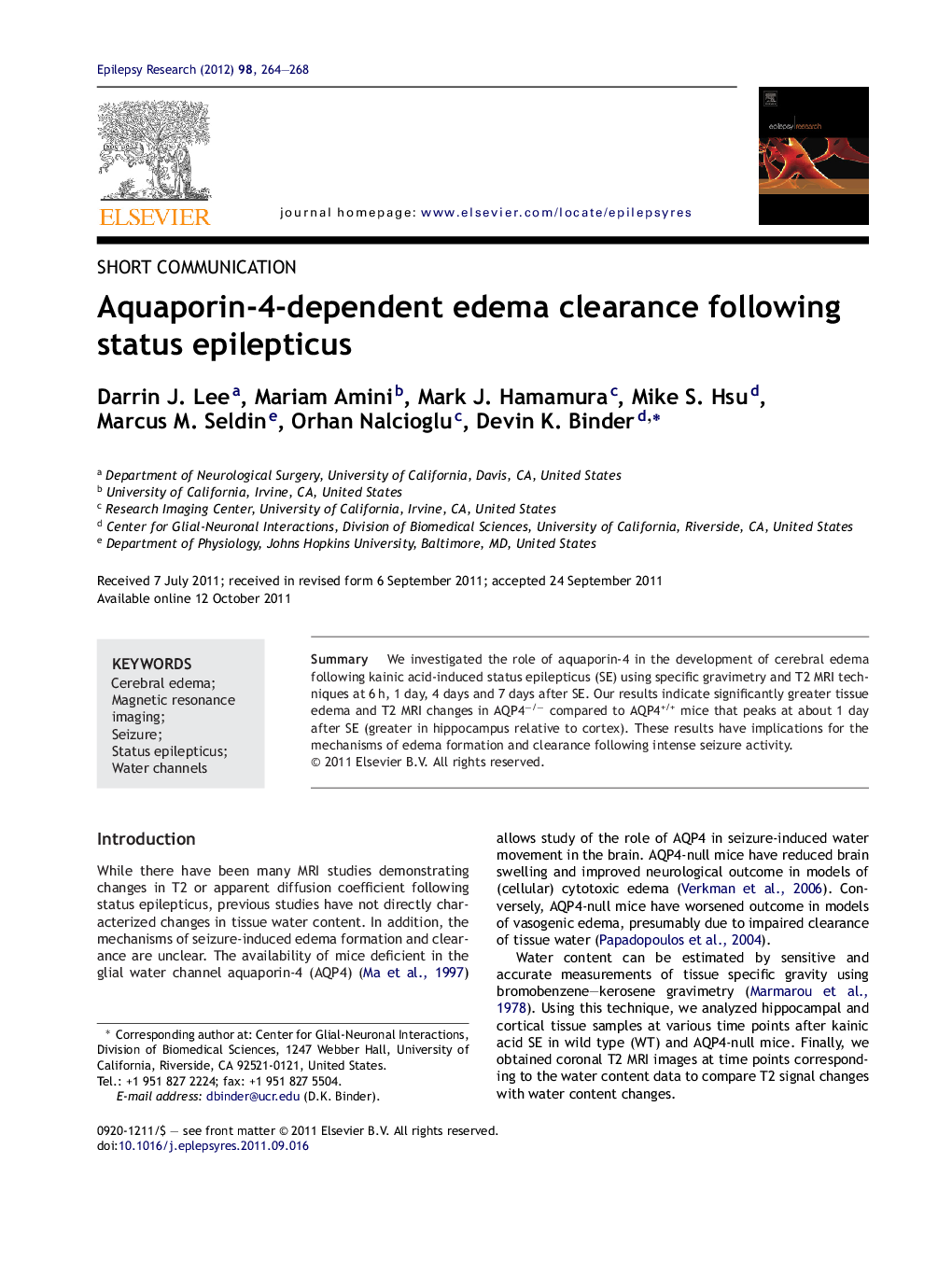 Aquaporin-4-dependent edema clearance following status epilepticus