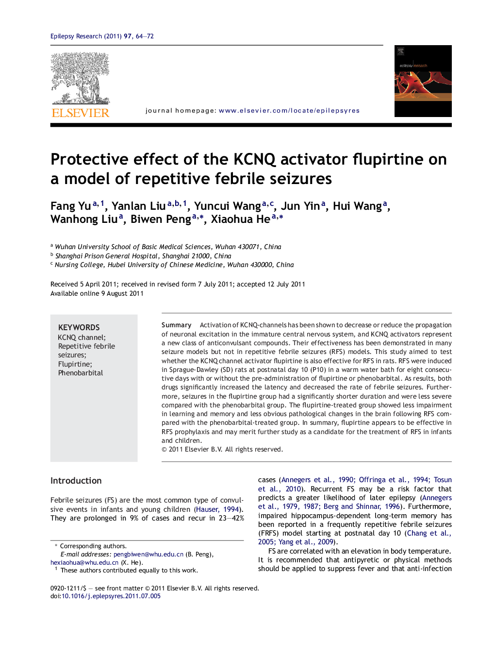 Protective effect of the KCNQ activator flupirtine on a model of repetitive febrile seizures