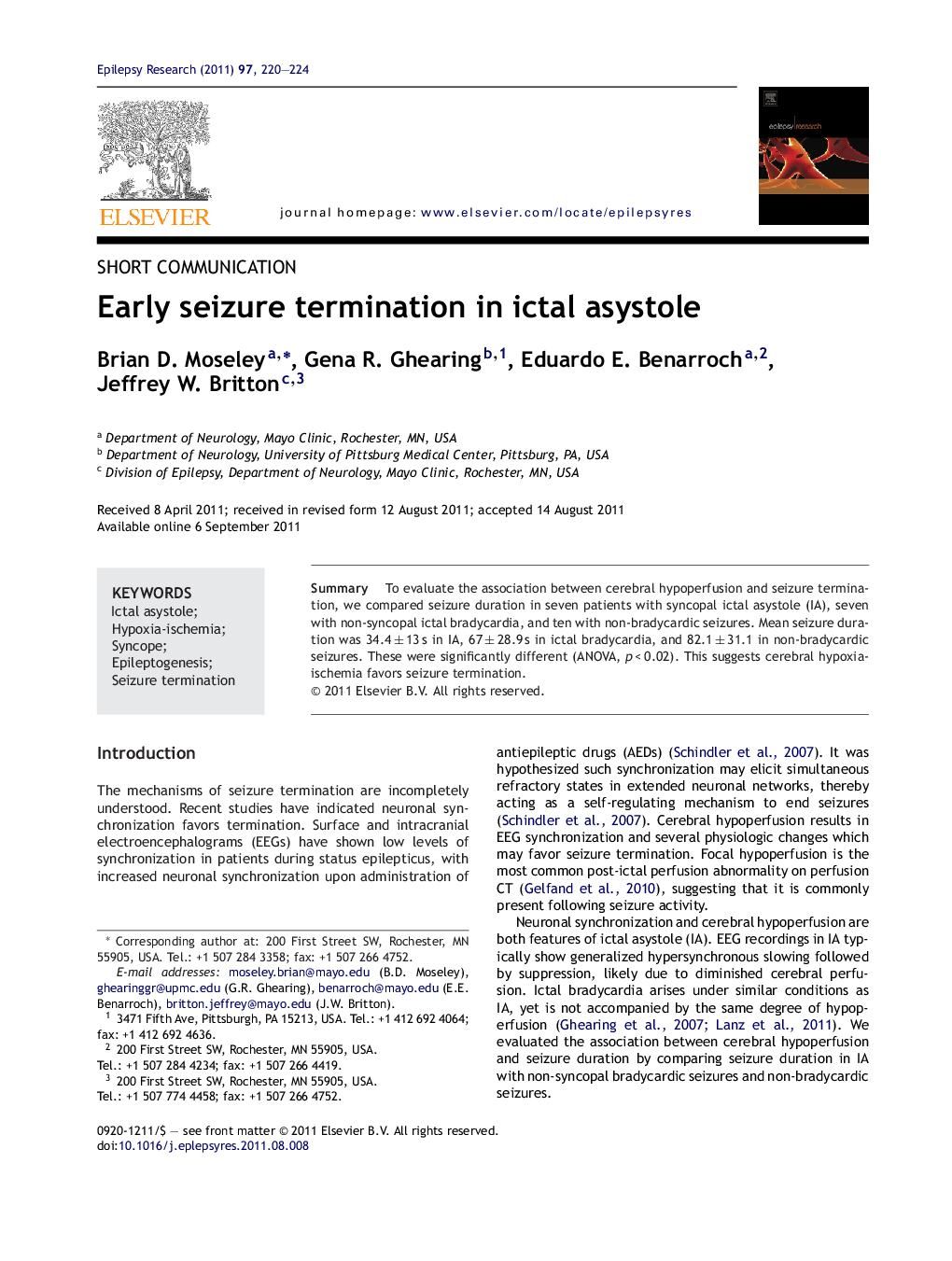 Early seizure termination in ictal asystole