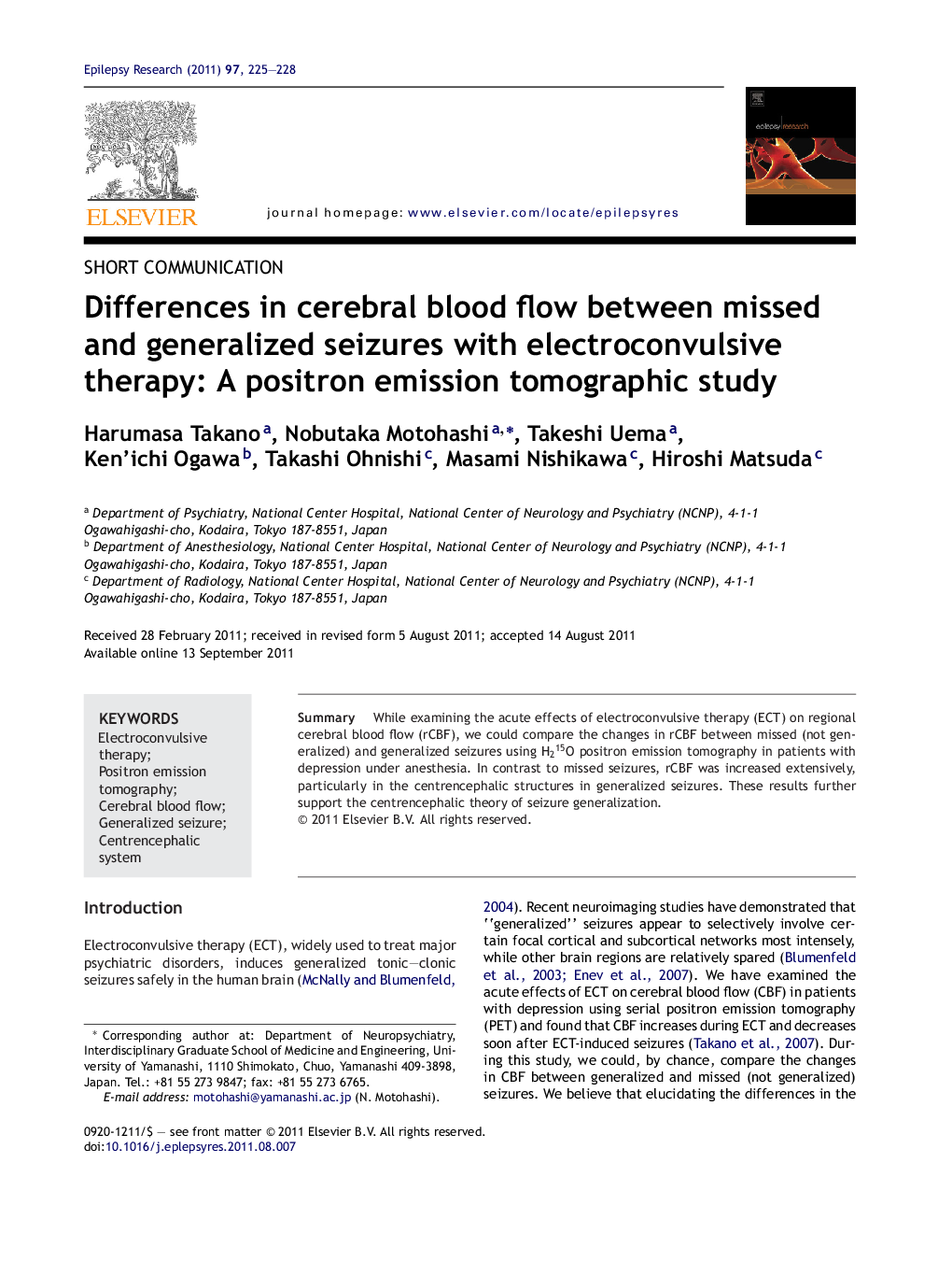 Differences in cerebral blood flow between missed and generalized seizures with electroconvulsive therapy: A positron emission tomographic study