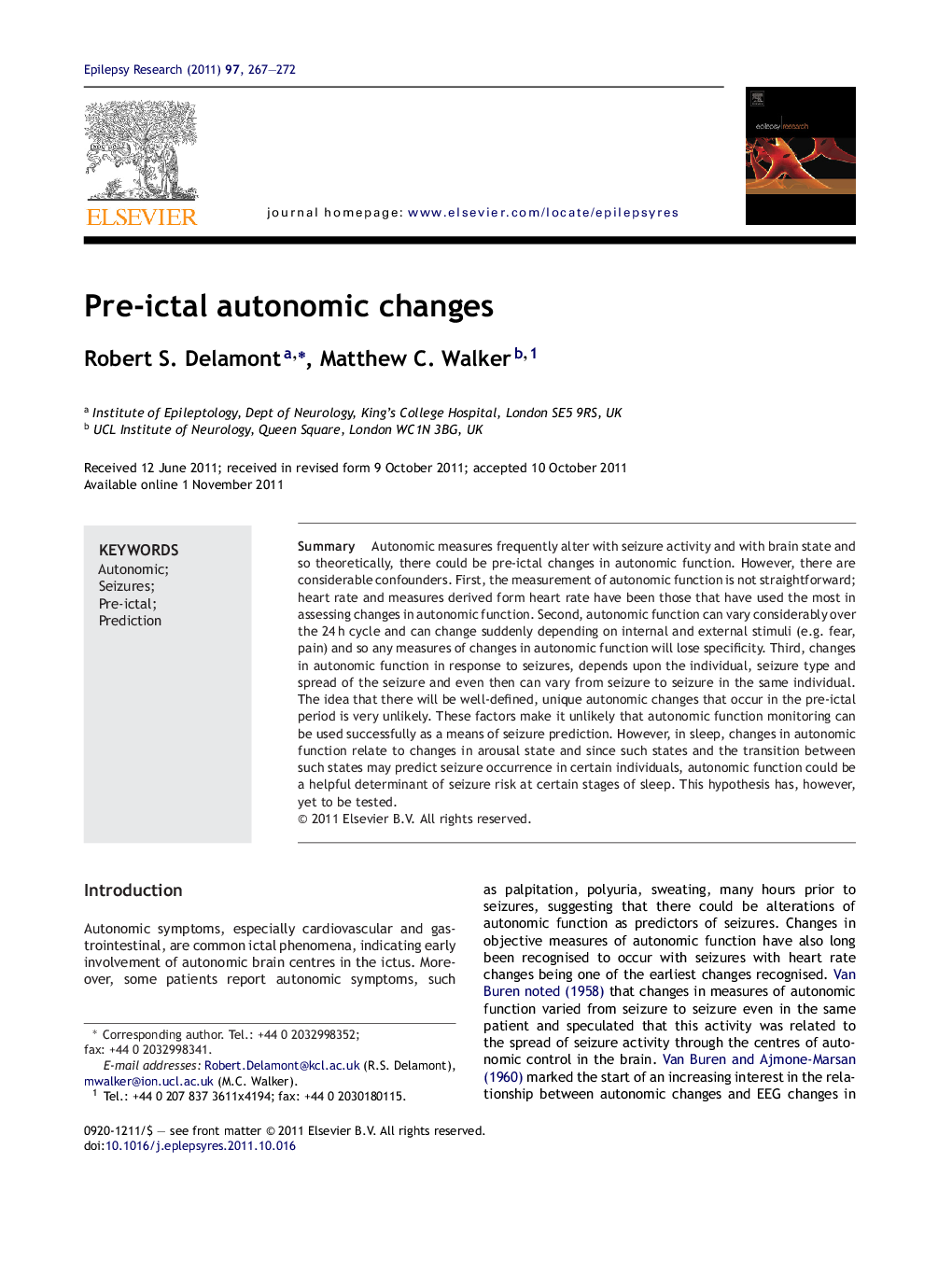 Pre-ictal autonomic changes