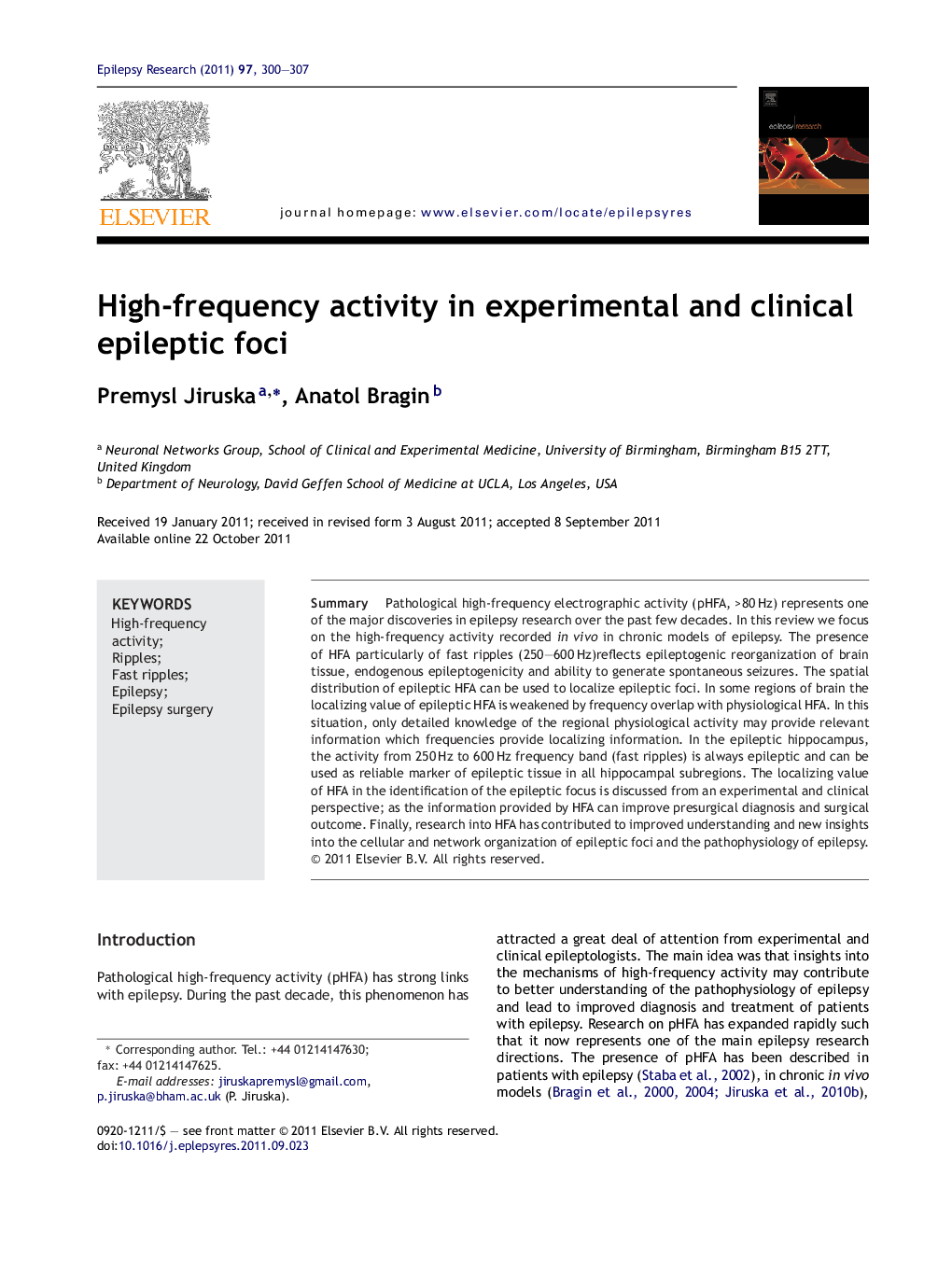 High-frequency activity in experimental and clinical epileptic foci