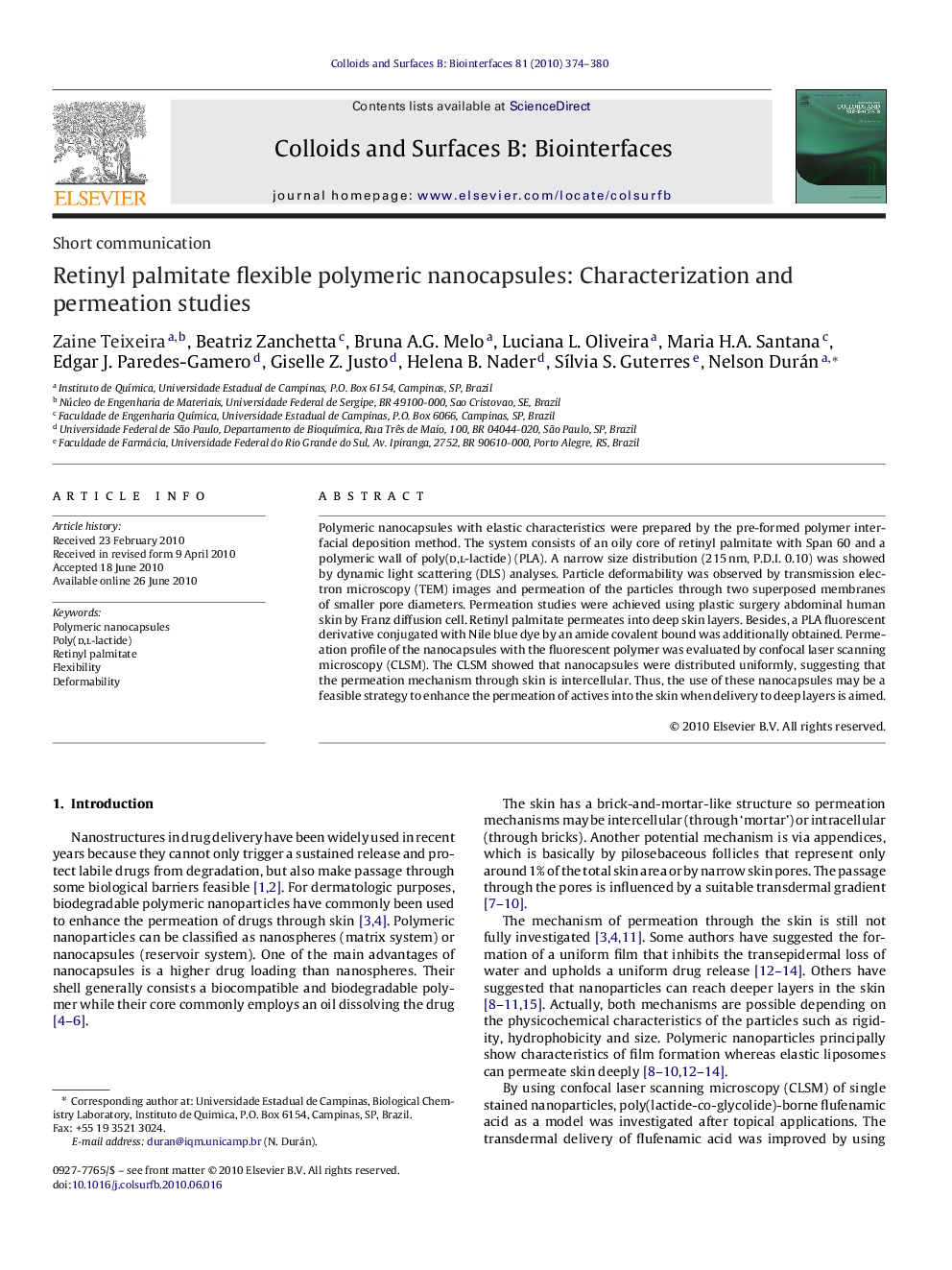 Retinyl palmitate flexible polymeric nanocapsules: Characterization and permeation studies