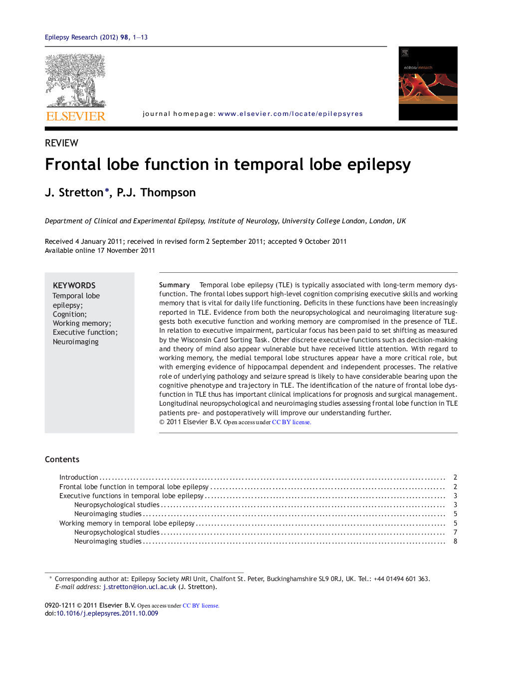 Frontal lobe function in temporal lobe epilepsy