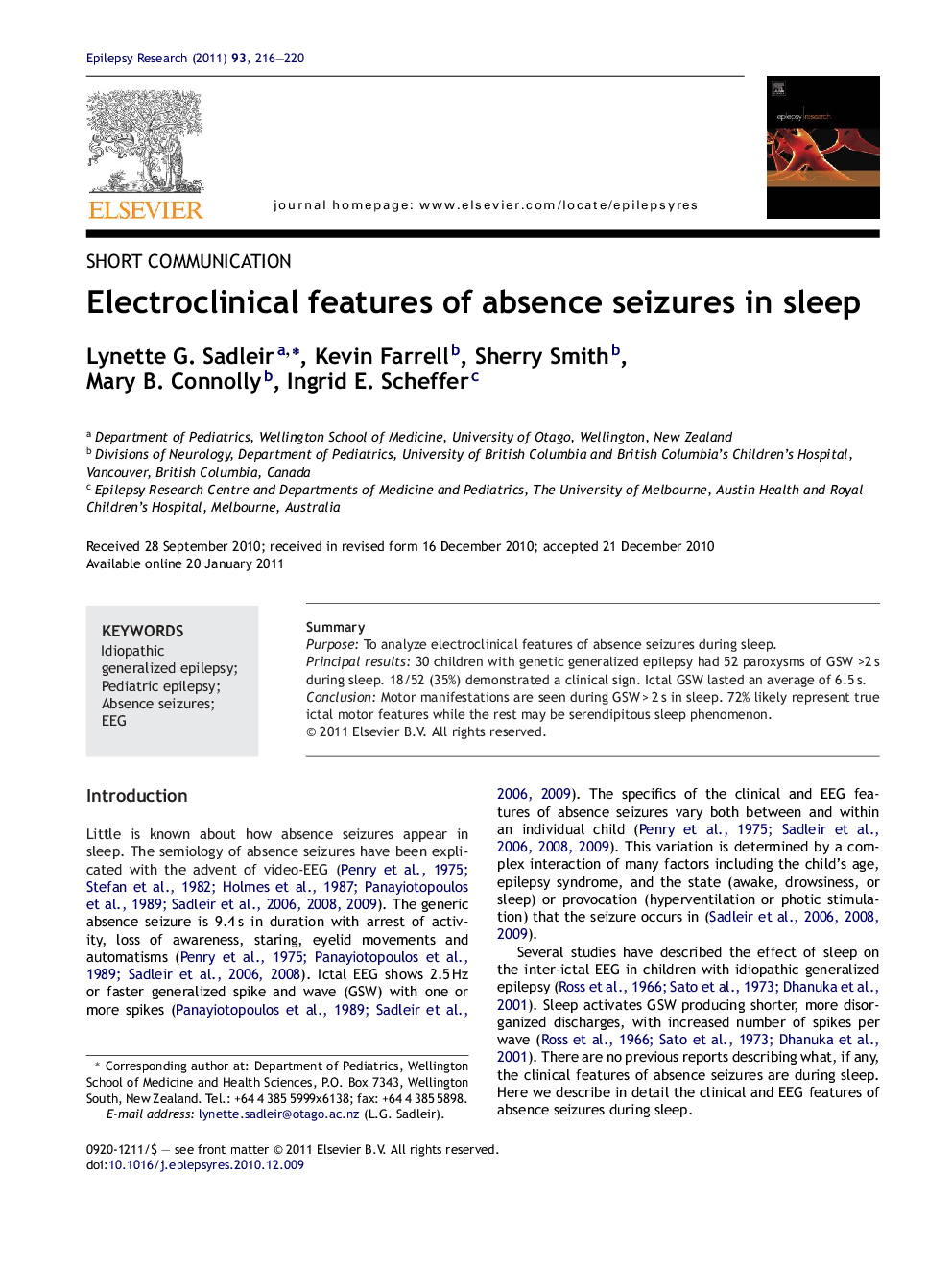 Electroclinical features of absence seizures in sleep