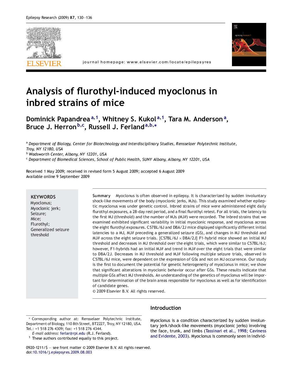 Analysis of flurothyl-induced myoclonus in inbred strains of mice