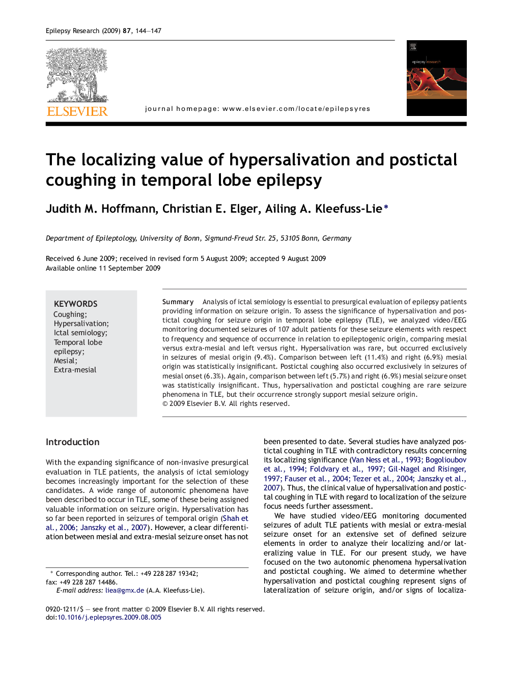 The localizing value of hypersalivation and postictal coughing in temporal lobe epilepsy