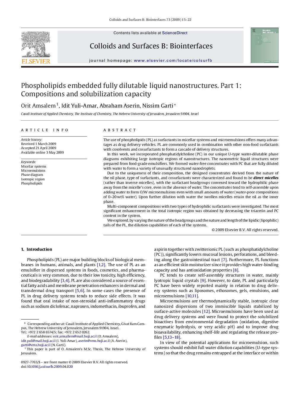 Phospholipids embedded fully dilutable liquid nanostructures. Part 1: Compositions and solubilization capacity