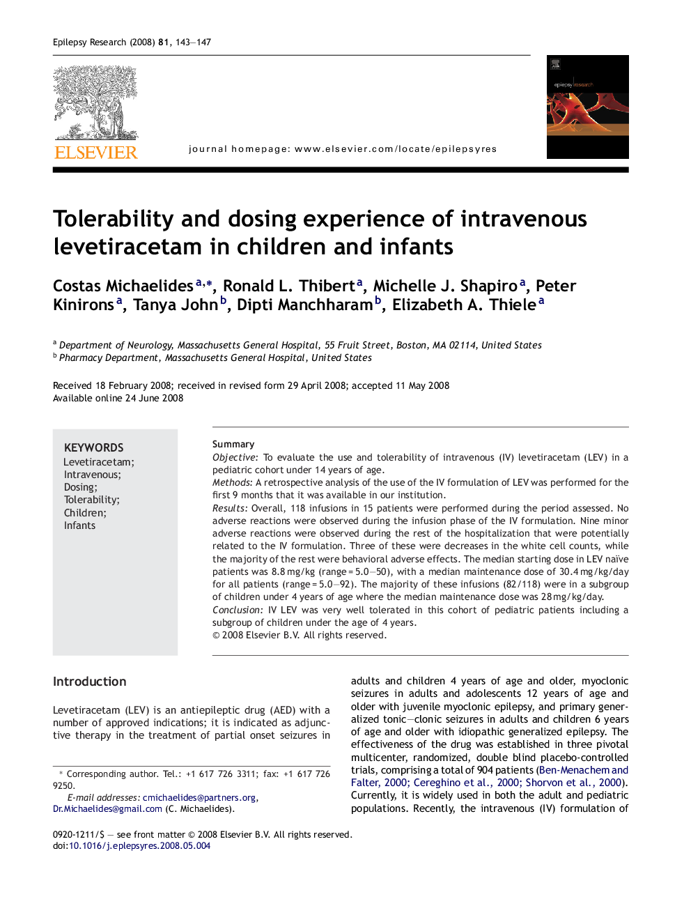 Tolerability and dosing experience of intravenous levetiracetam in children and infants