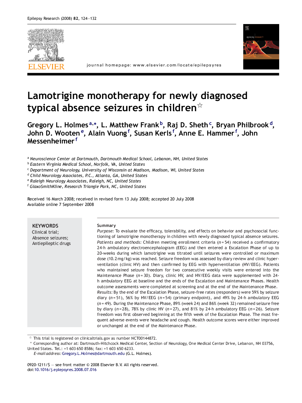 Lamotrigine monotherapy for newly diagnosed typical absence seizures in children