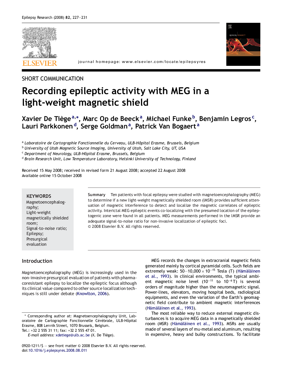 Recording epileptic activity with MEG in a light-weight magnetic shield