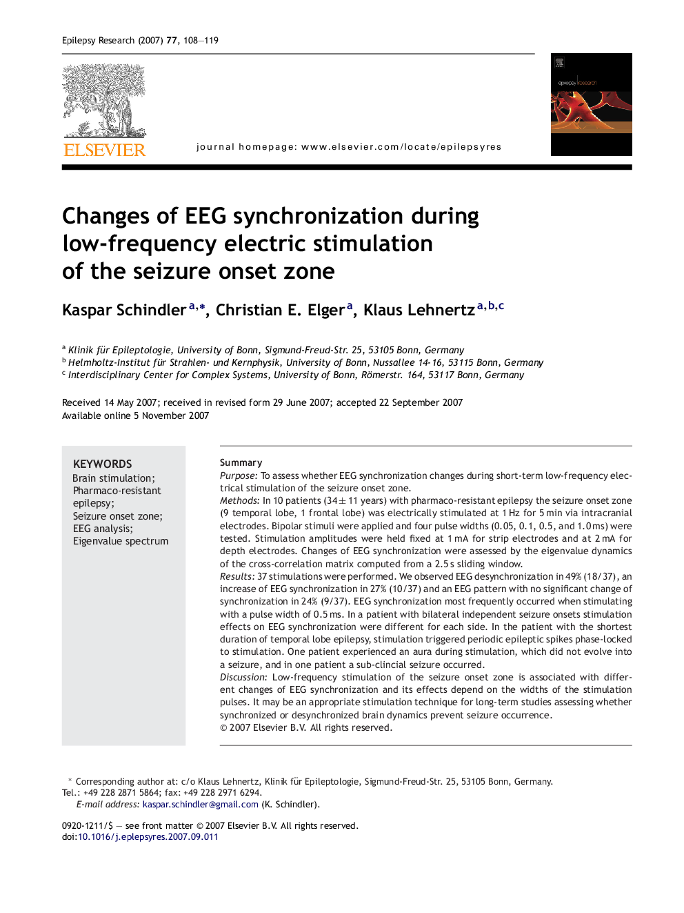 Changes of EEG synchronization during low-frequency electric stimulation of the seizure onset zone