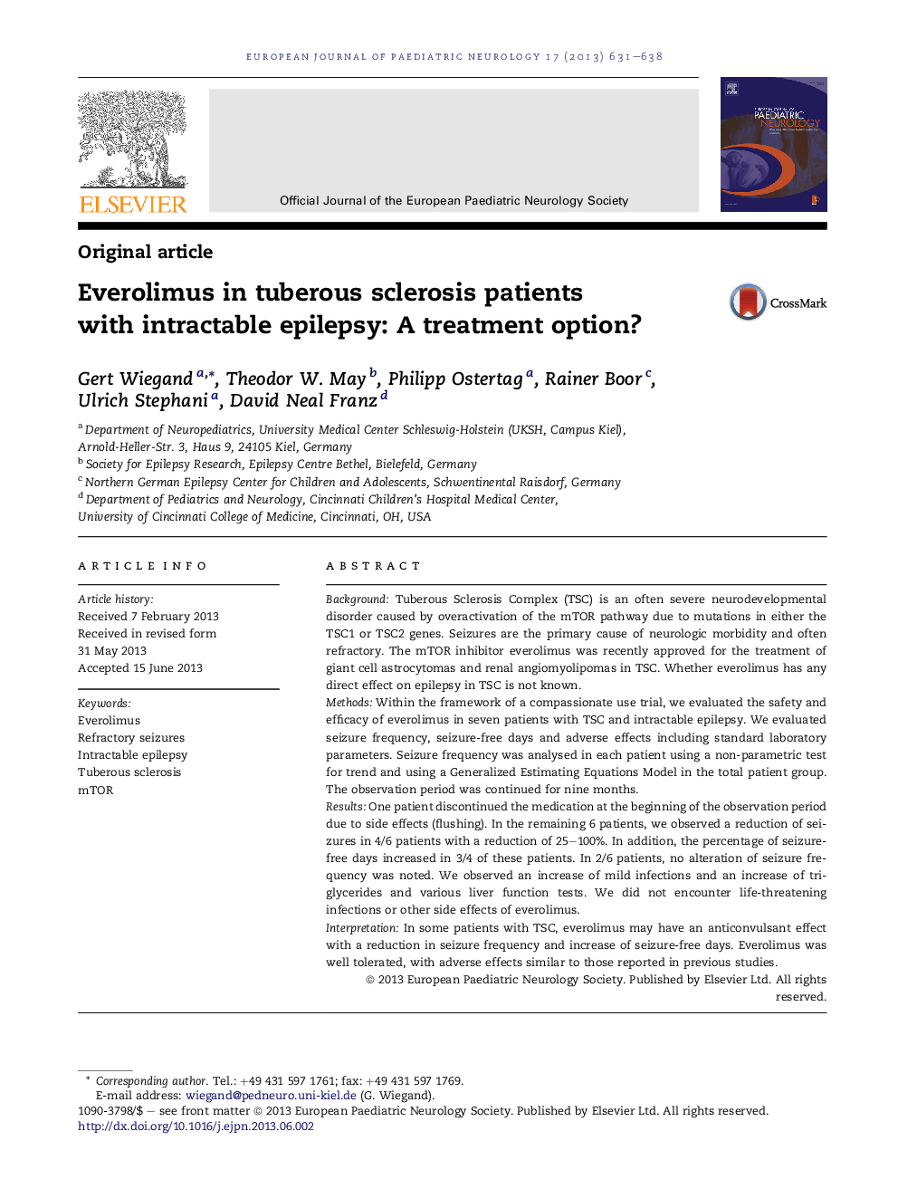 Everolimus in tuberous sclerosis patients with intractable epilepsy: A treatment option?