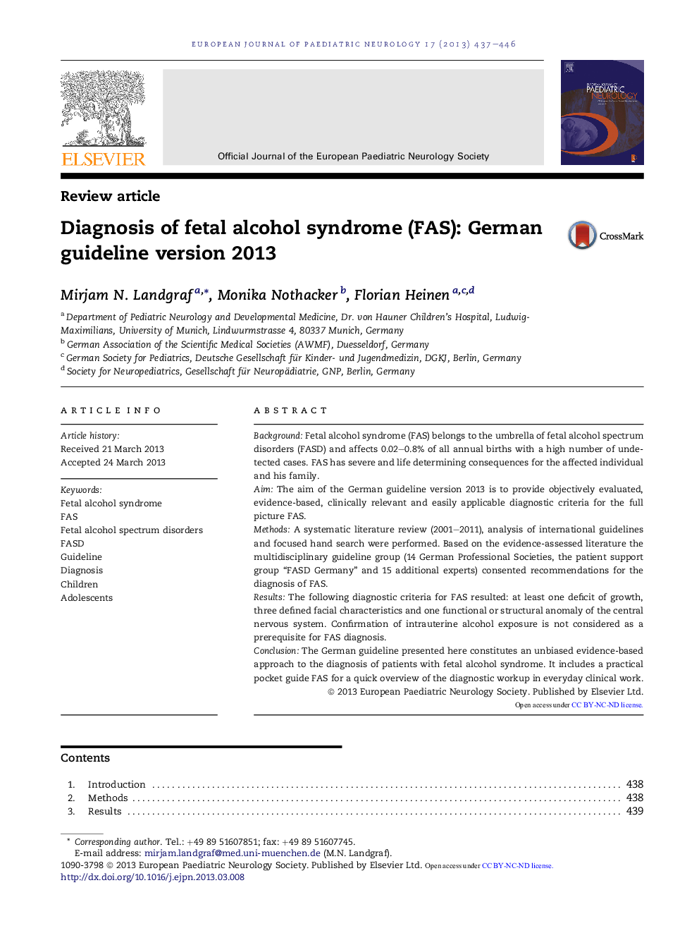 Review articleDiagnosis of fetal alcohol syndrome (FAS): German guideline version 2013