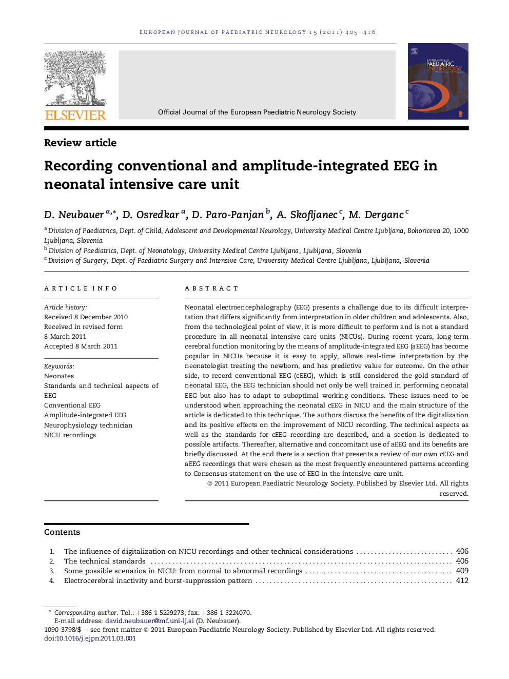 Review articleRecording conventional and amplitude-integrated EEG in neonatal intensive care unit