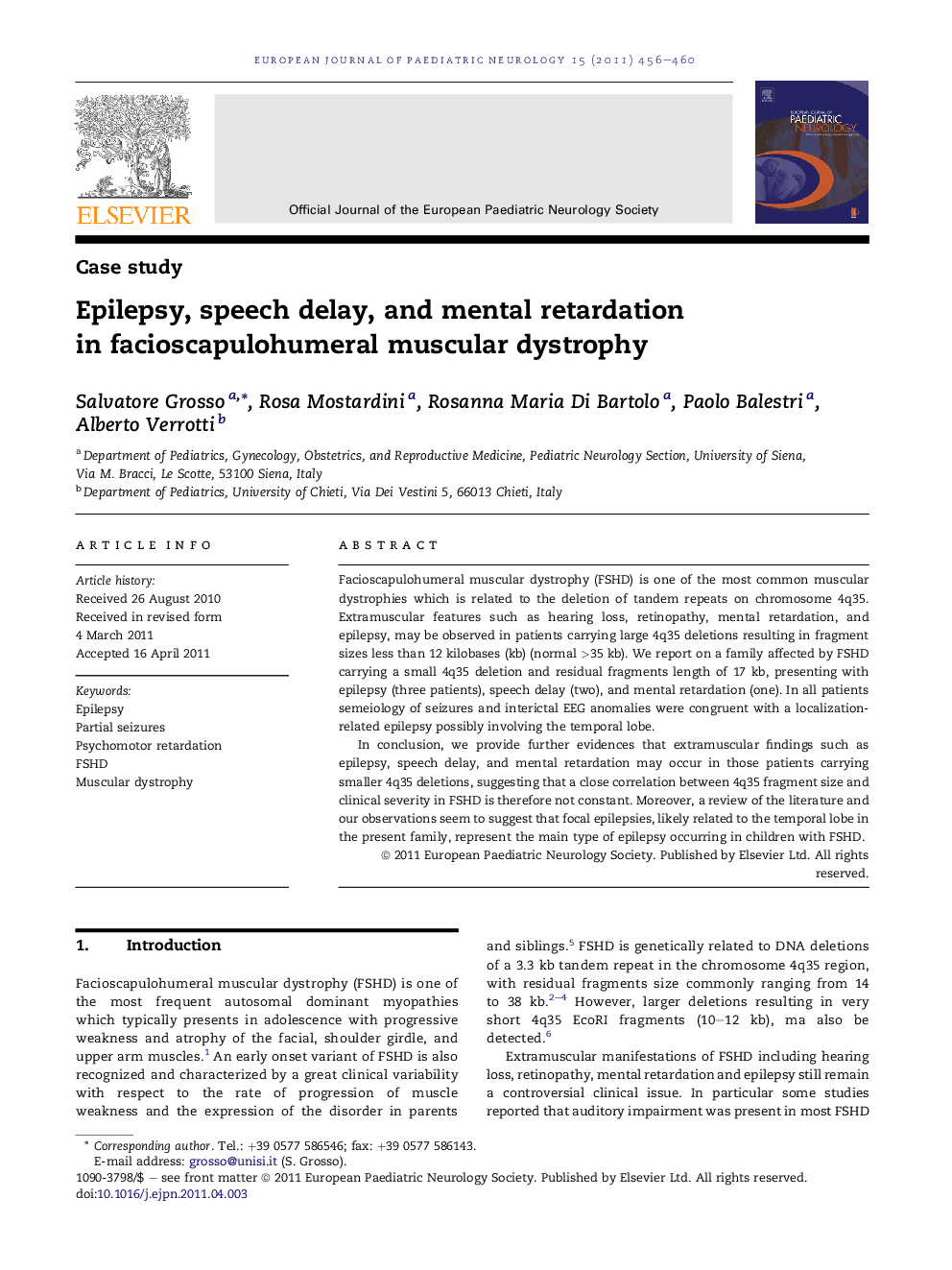 Case studyEpilepsy, speech delay, and mental retardation in facioscapulohumeral muscular dystrophy