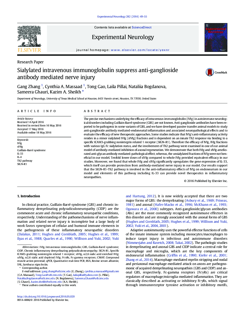 Sialylated intravenous immunoglobulin suppress anti-ganglioside antibody mediated nerve injury