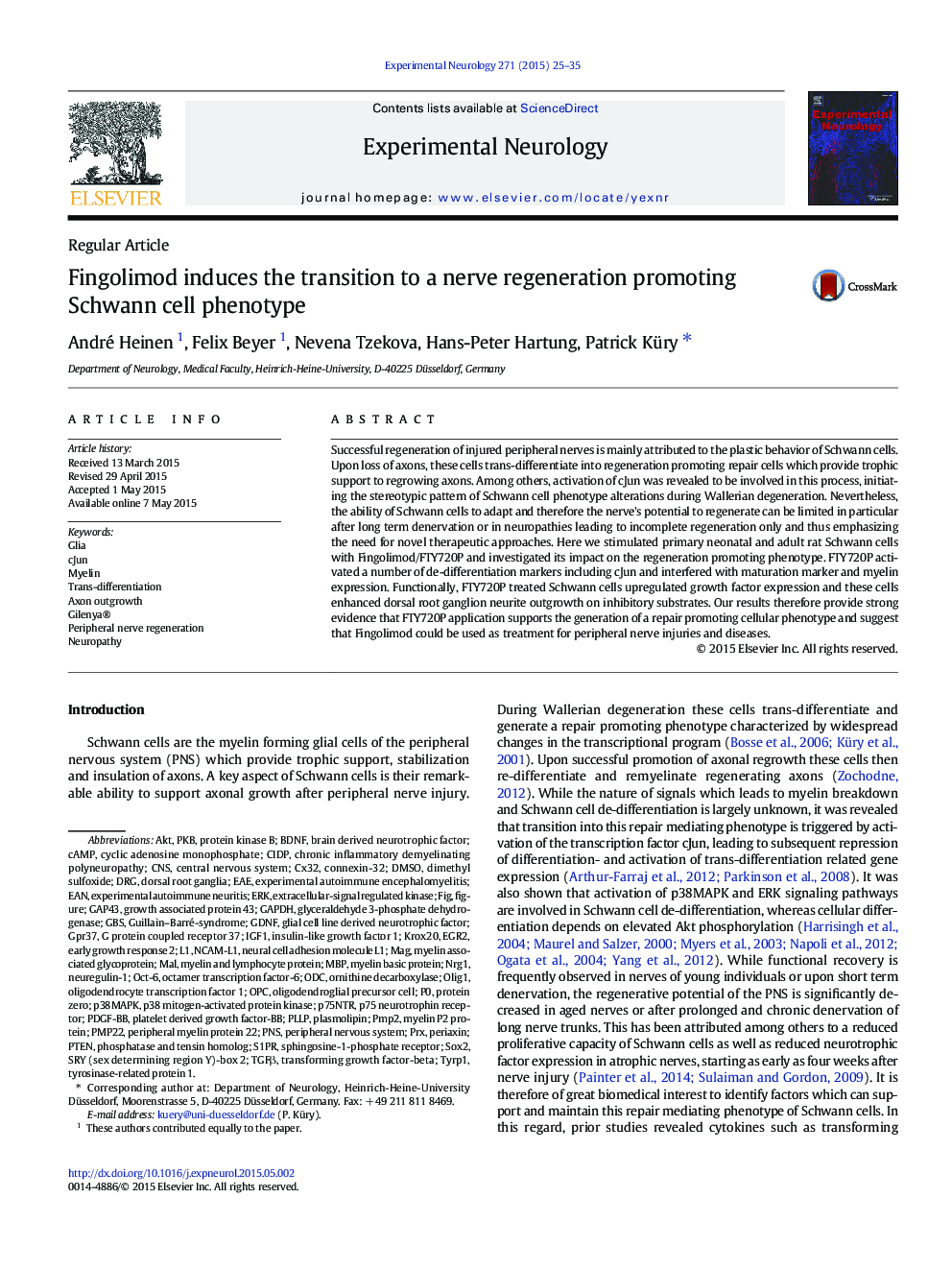 Fingolimod induces the transition to a nerve regeneration promoting Schwann cell phenotype