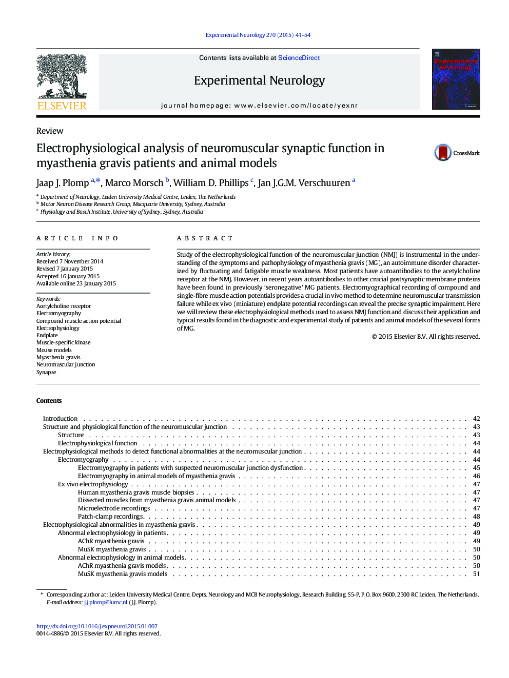 ReviewElectrophysiological analysis of neuromuscular synaptic function in myasthenia gravis patients and animal models