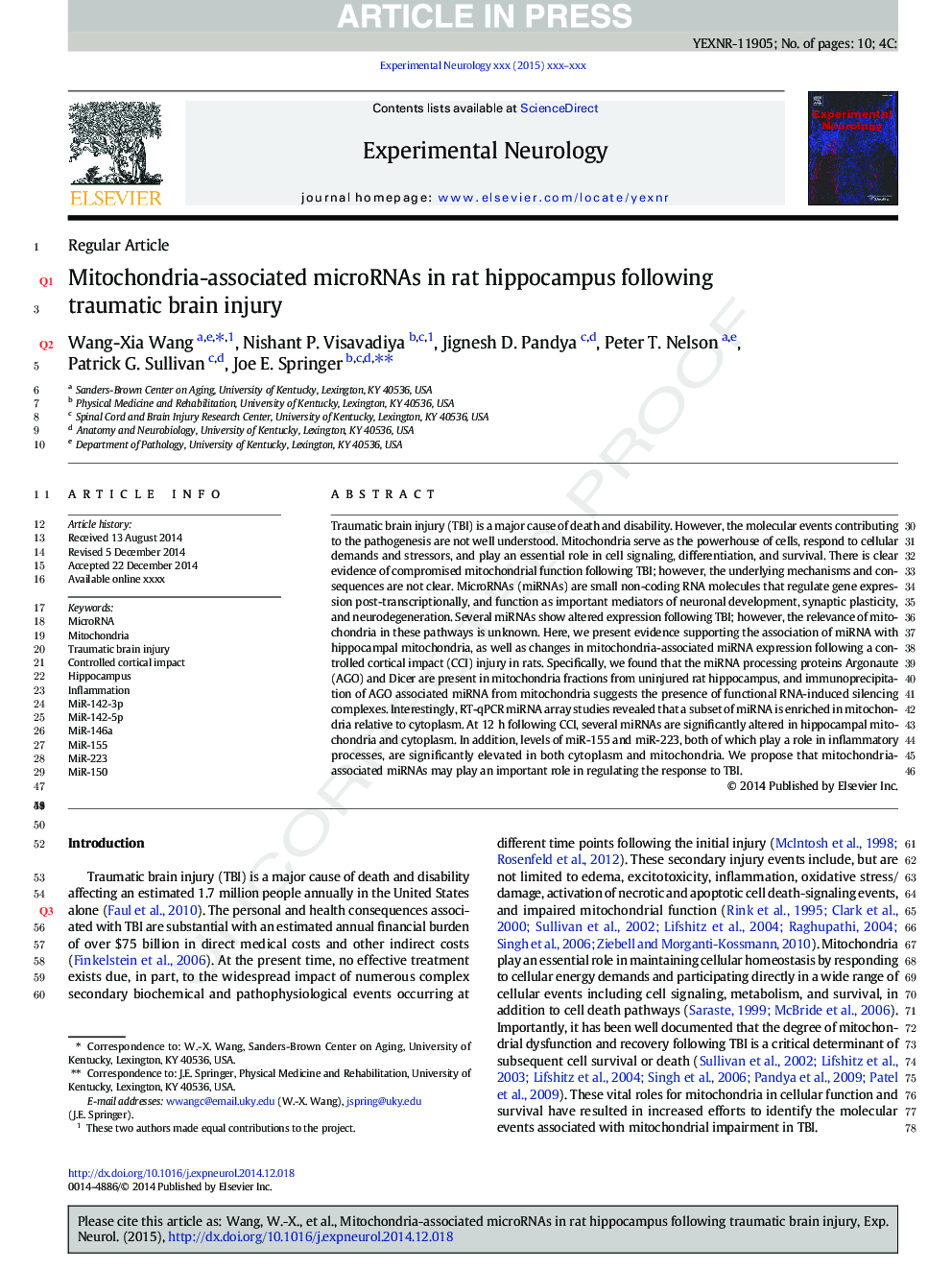 Mitochondria-associated microRNAs in rat hippocampus following traumatic brain injury