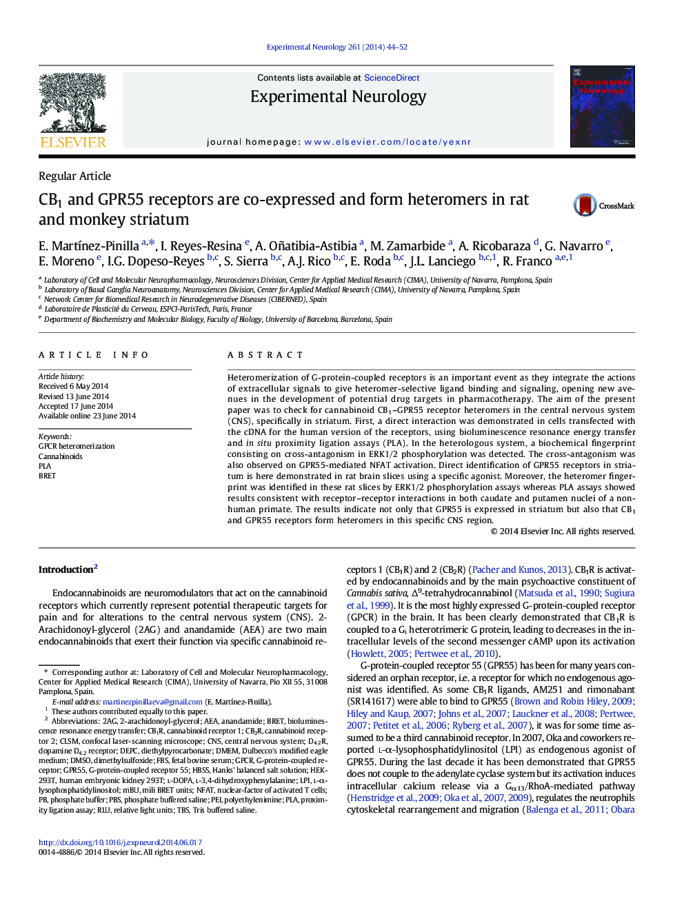 CB1 and GPR55 receptors are co-expressed and form heteromers in rat and monkey striatum