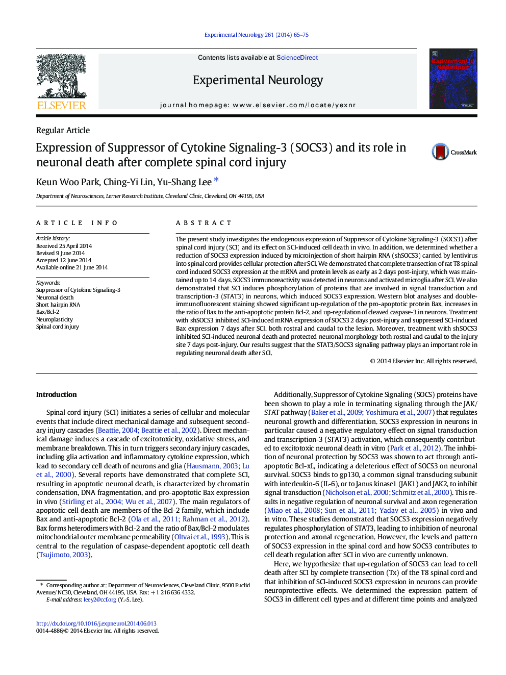 Expression of Suppressor of Cytokine Signaling-3 (SOCS3) and its role in neuronal death after complete spinal cord injury