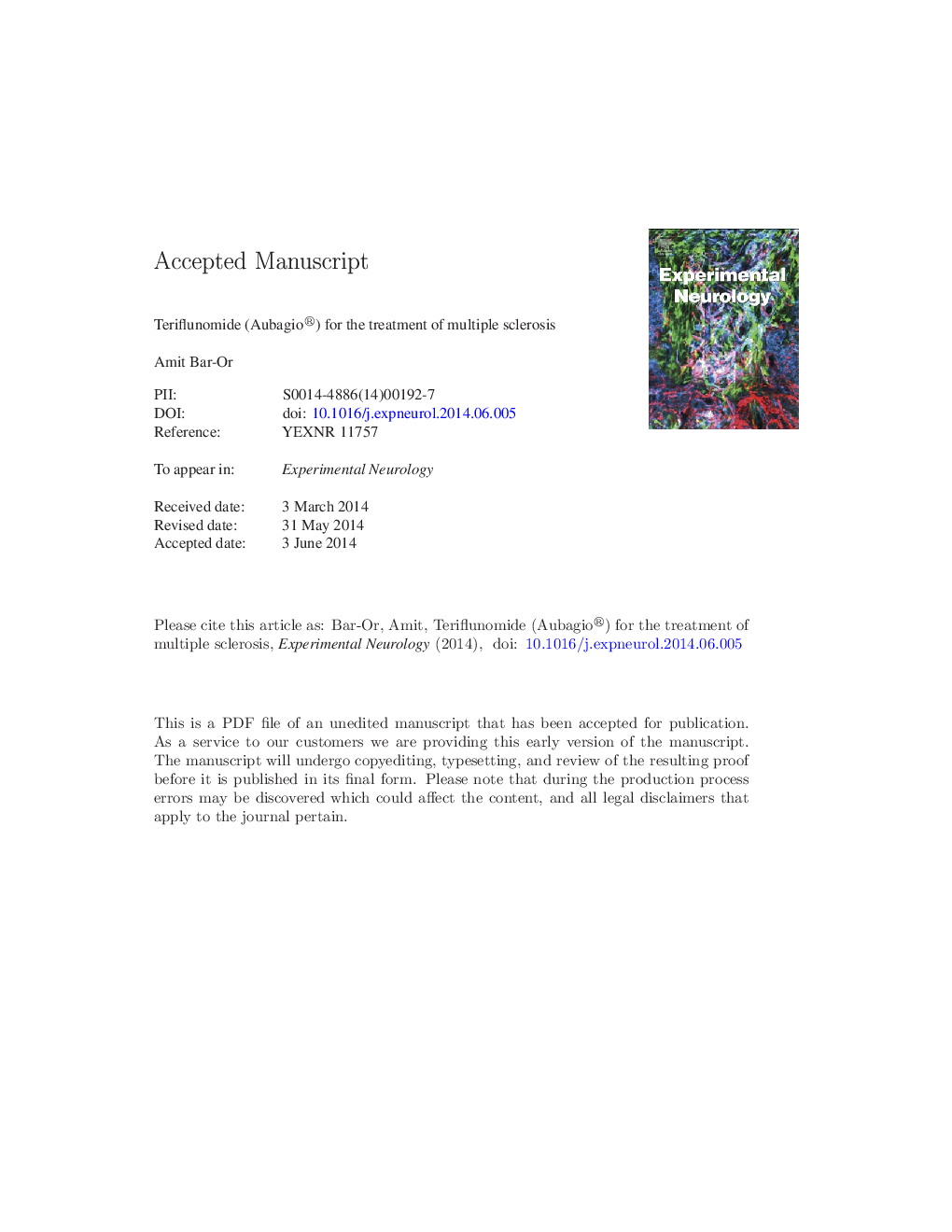 Teriflunomide (Aubagio®) for the treatment of multiple sclerosis