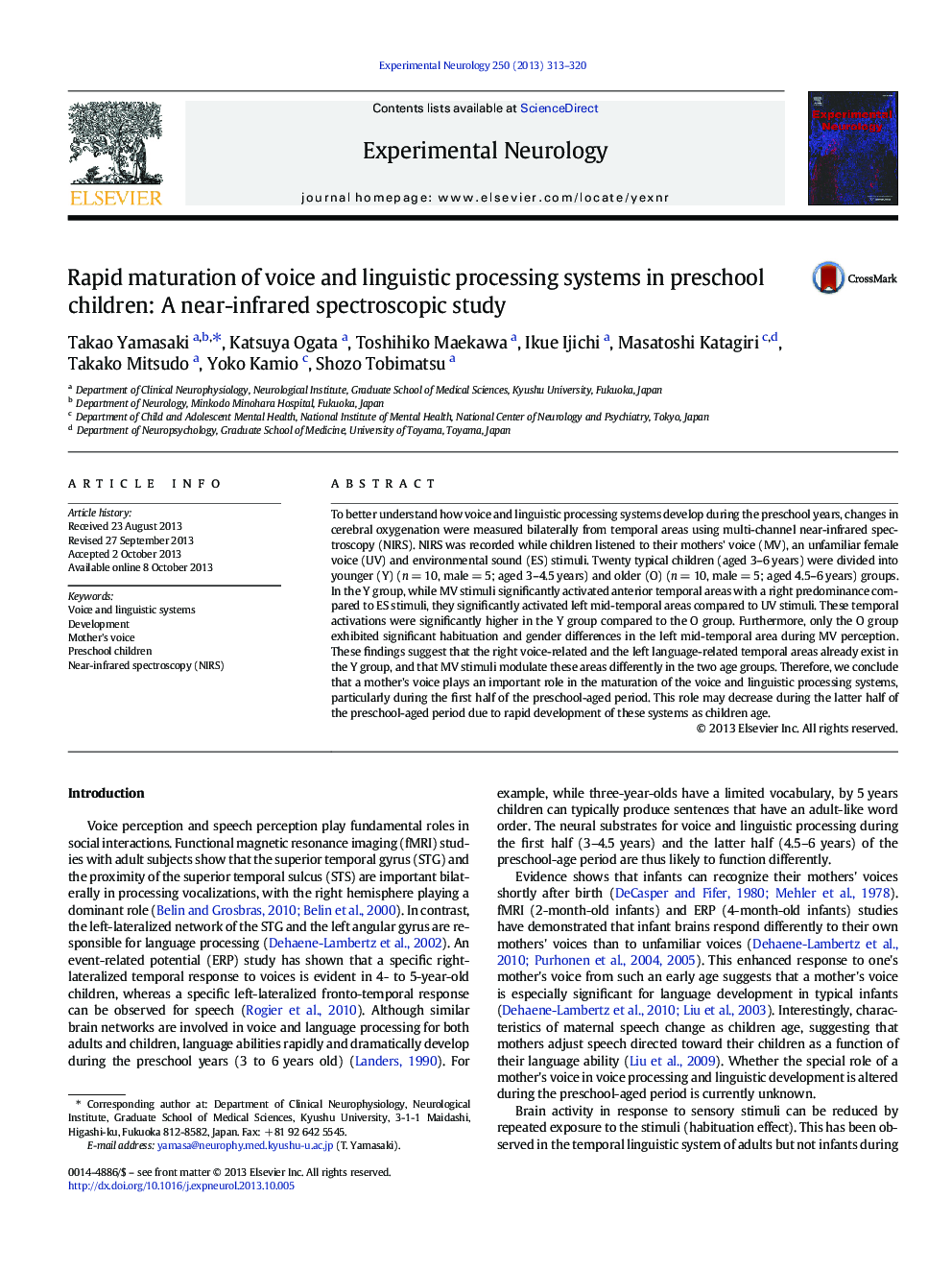 Rapid maturation of voice and linguistic processing systems in preschool children: A near-infrared spectroscopic study