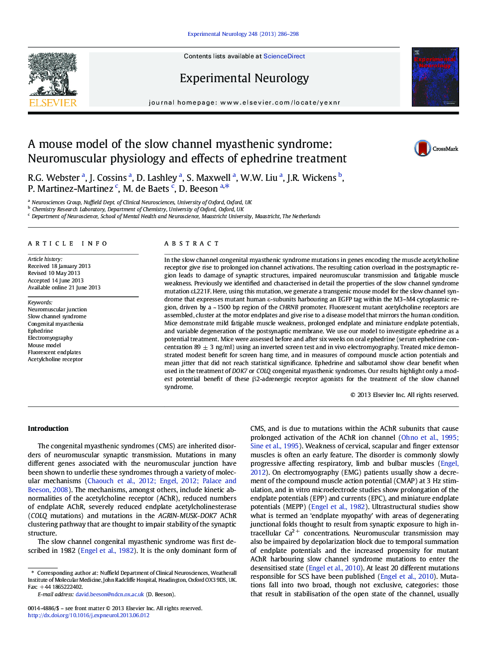 مدل موش سندرم میستنیک کانال آهسته: فیزیولوژی عصبی عضلانی و اثرات درمان افدرین 