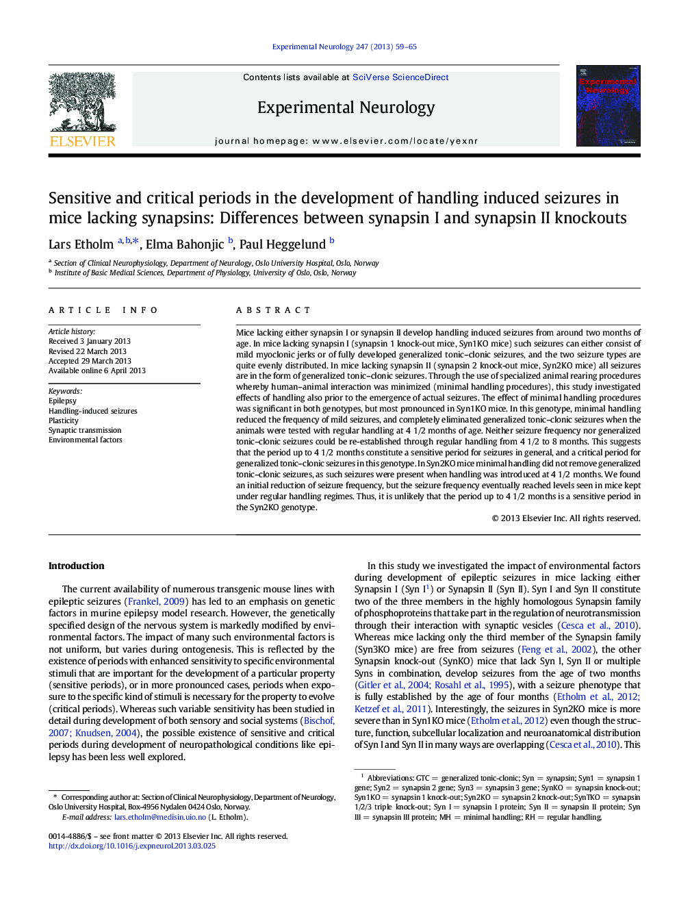 Sensitive and critical periods in the development of handling induced seizures in mice lacking synapsins: Differences between synapsin I and synapsin II knockouts