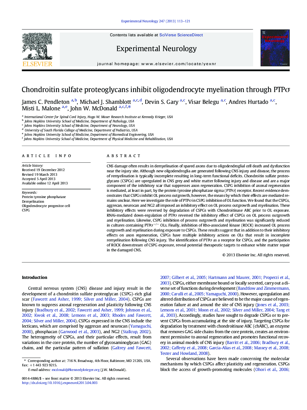 Chondroitin sulfate proteoglycans inhibit oligodendrocyte myelination through PTPÏ